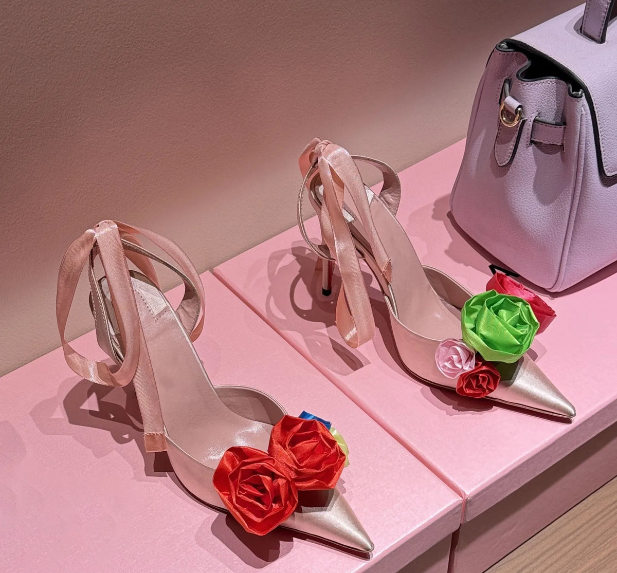 Rose Flower Pointed Toe High Heel Sandals for Women