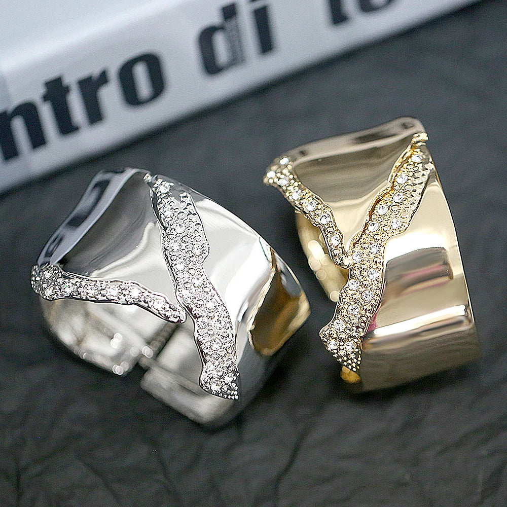 Minimalist Irregular Rhinestone Cuff Bracelet for Women