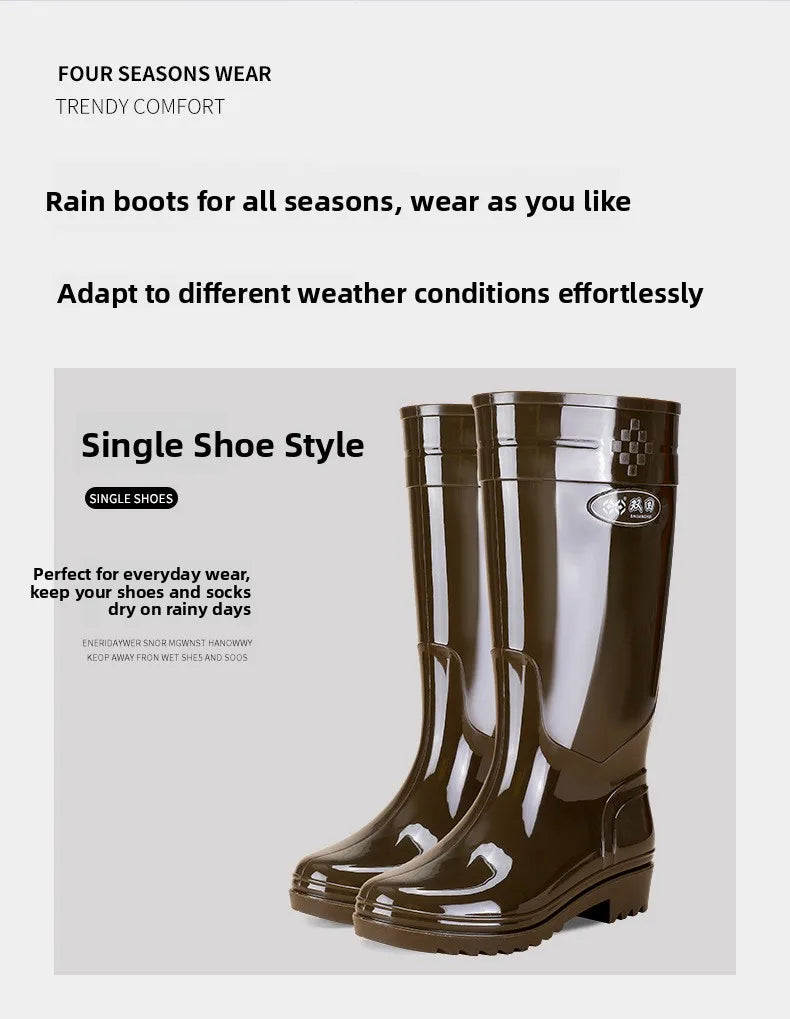 Bright Green Knee High Rain Boots With Antislip Sole for Women