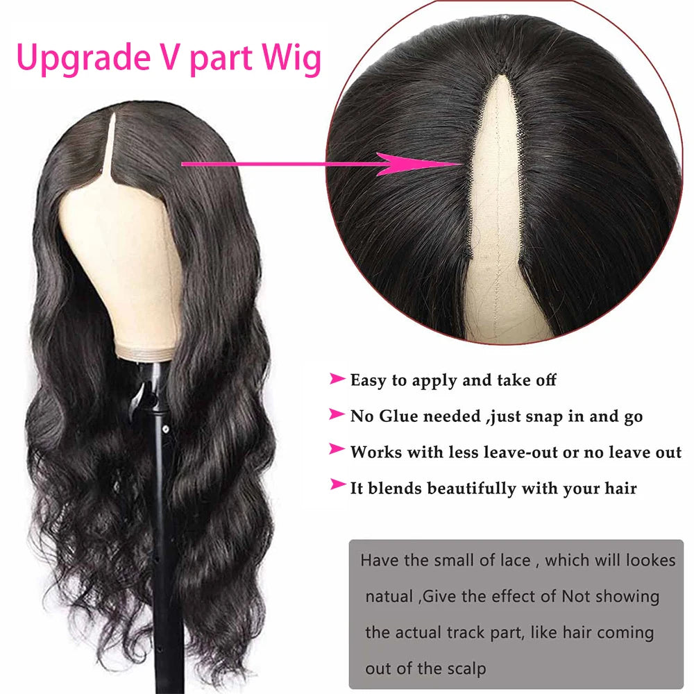 V Part Glueless Body Wave Brazilian Human Hair Wig For Women