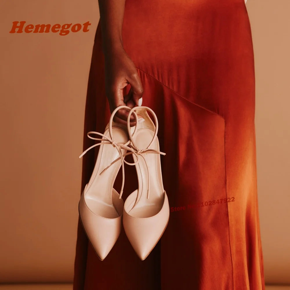 Lace Up Pointed Toe Pumps with Ankle Strap for Women
