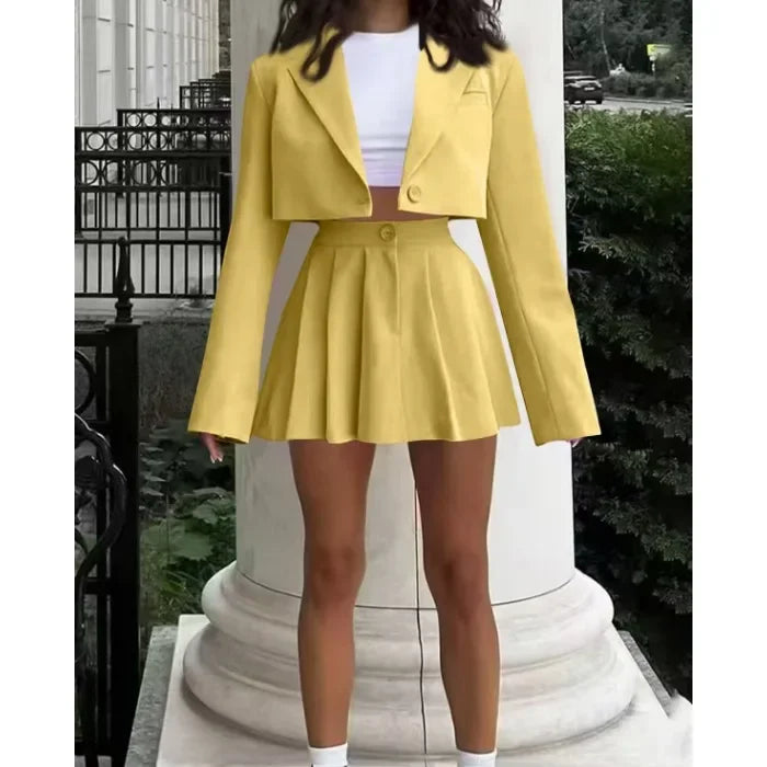 Cropped Blazer And Pleated Mini Skirt Set for Women