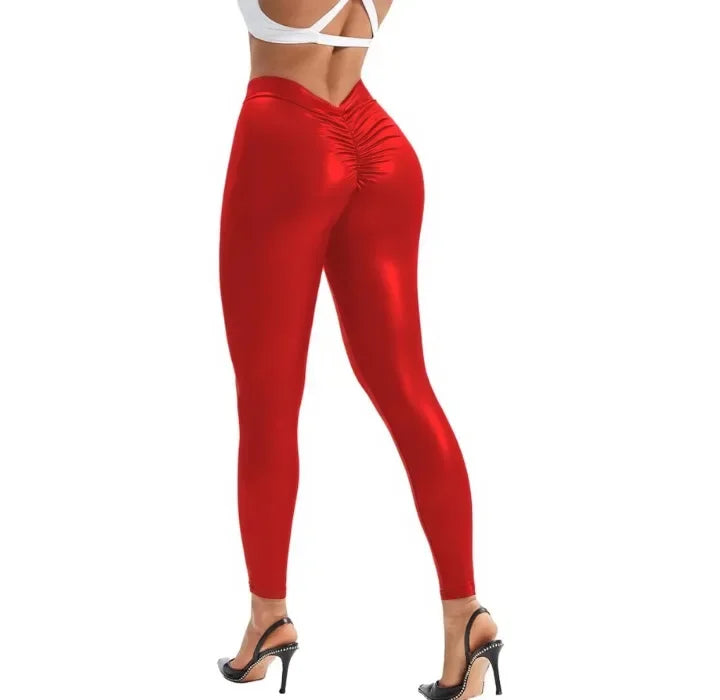 Sexy Pants for Women Fashionable and Versatile Pencil PU Leather Elastic Tight V-waist Trousers Female Summer and Fall 2025 New