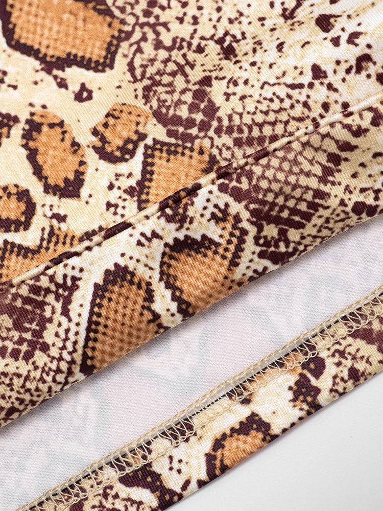 Snake Print Backless Crop Top and Leggings Two-Piece Set for Women