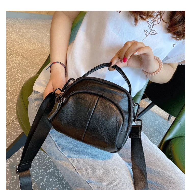 Compact PU Leather Shoulder Bag with Wide Straps for Women