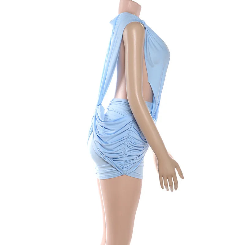 Solid Cross Twist Ruched Bodycon Mini Dress for Women