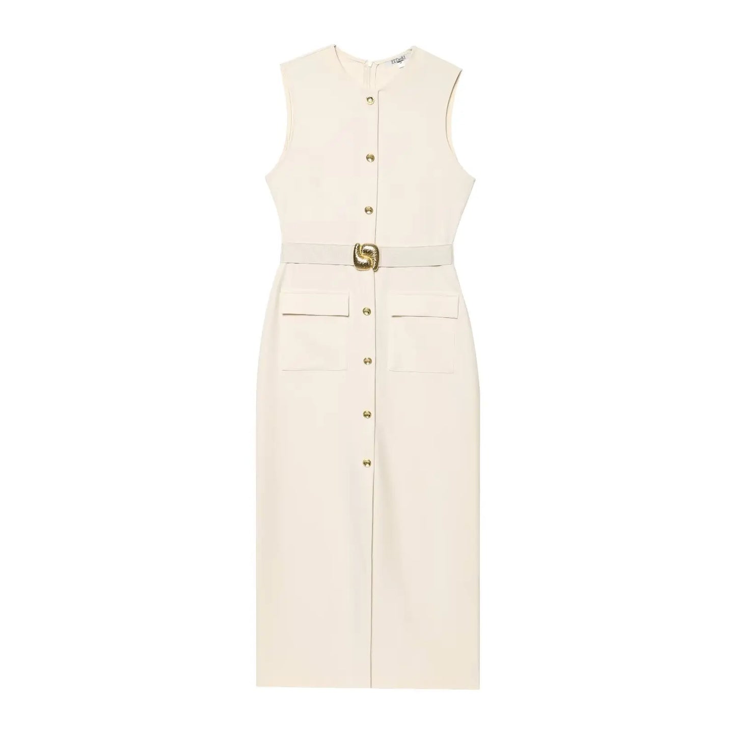 Sleek Belted Round Neck Classic Office Suit Set for Women