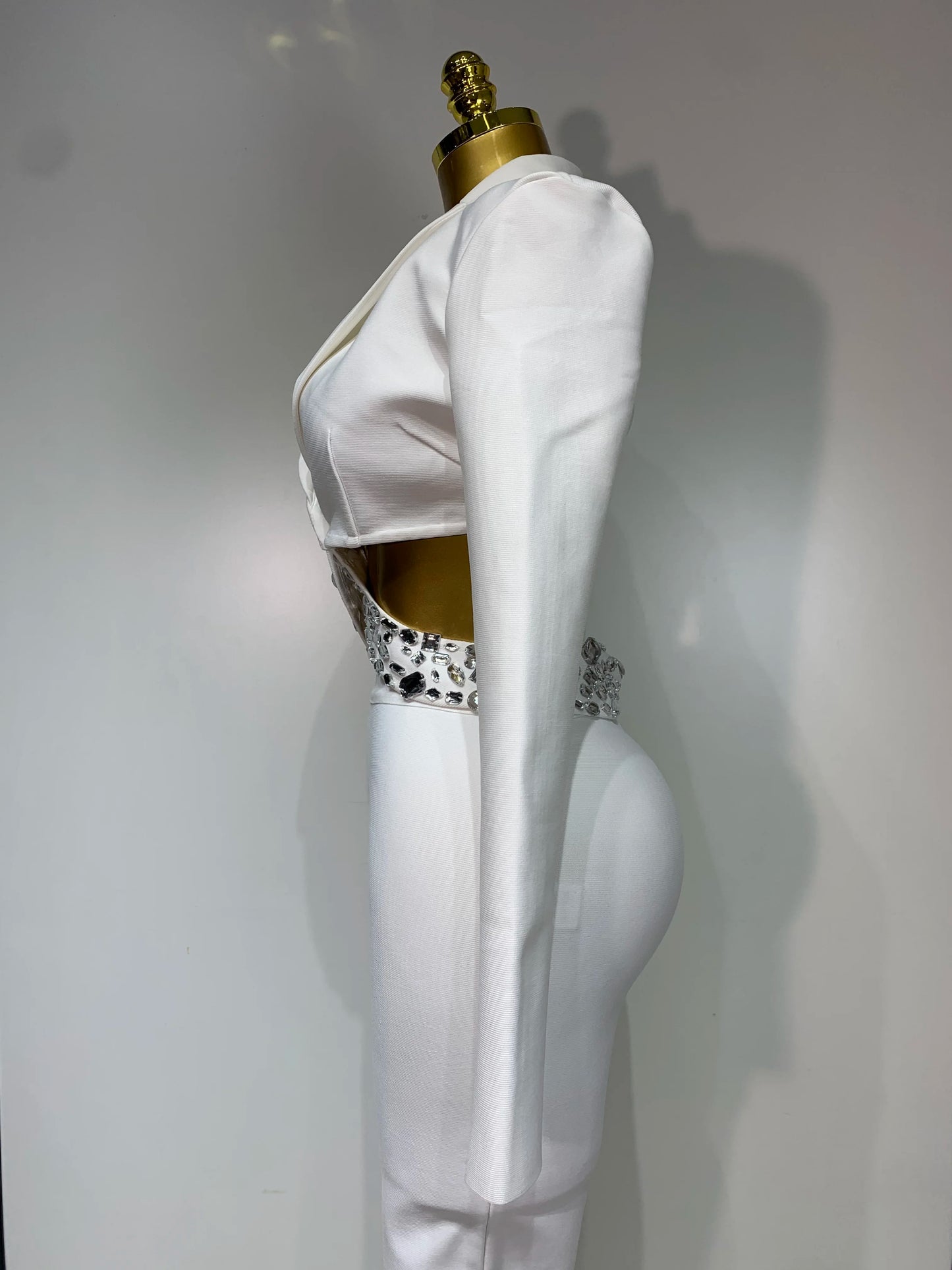 Women Sexy Long Sleeve Beading Bodycon Two Pieces Pants Bandage Set 2025 Celebrity Designer Fashion Women's Luxury Birthday Set