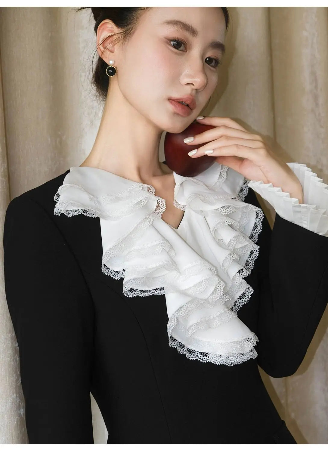 Cascading Ruffle Leaf Edge Collar Midi Dress for Women