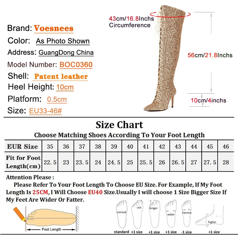 Shiny Sequined Over The Knee High Heel Boots for Women