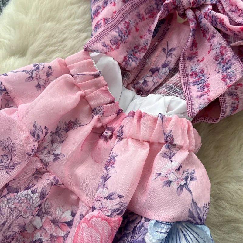Boho Summer Floral Ruffle Cutout Mini Dress for Women