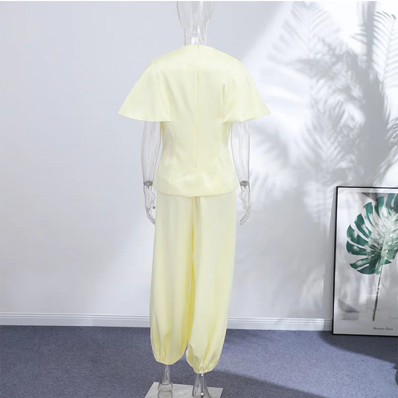 Casual V-Neck Top and Wide-Leg Pants Set for Women