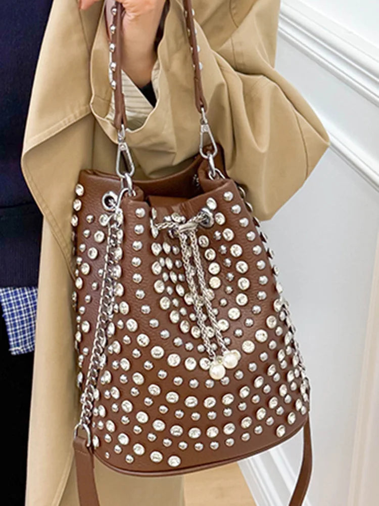 Rivet Bucket Bag With Chain Strap