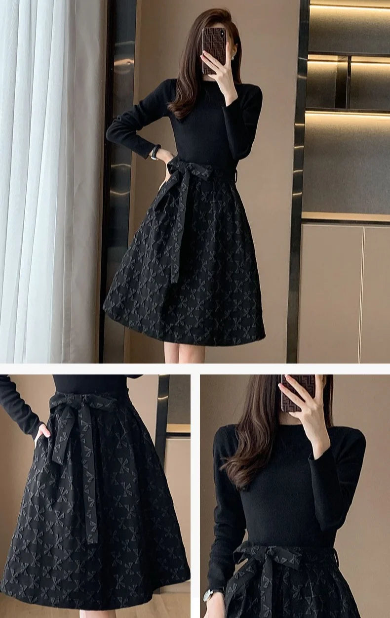 Black Women's Long Sleeve Dresses Birthday Bow Female Dress Clothing Full Vintage Hot Clothes Korean Fashion High Quality Luxury
