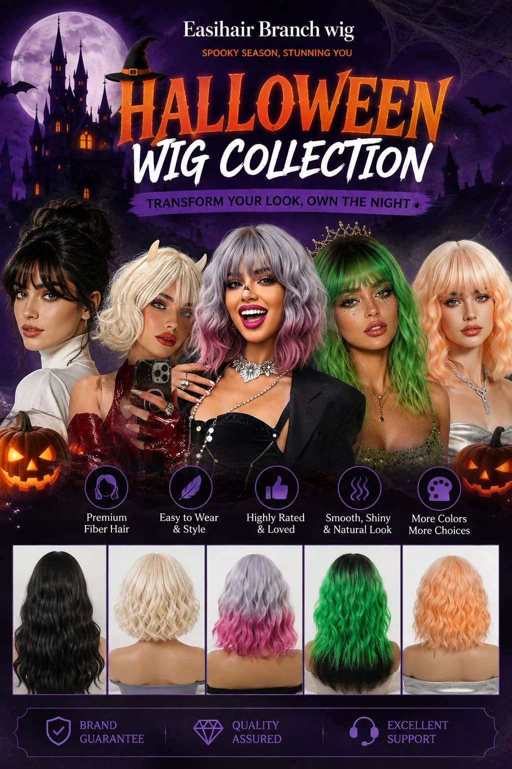 Pink Purple Ombre Curly Synthetic Wig With Bangs for Women