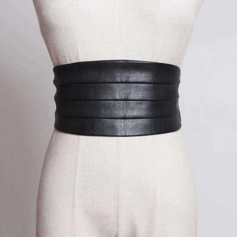 [EAM]  Multicolor Black Red Pu Leather Elastic Wide  Belt Personality Women New Fashion Tide All-match Spring 2025 1U221