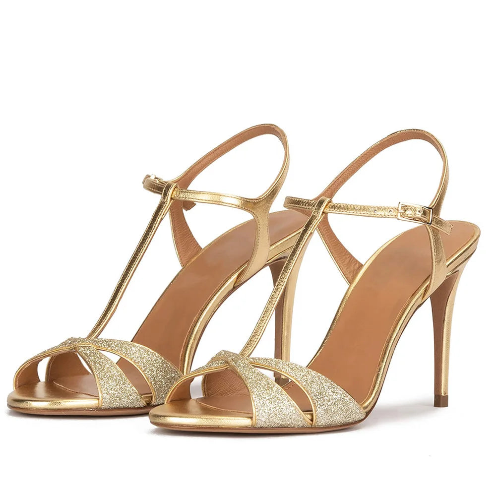 Elegant T Strap Thin Heel Sandals