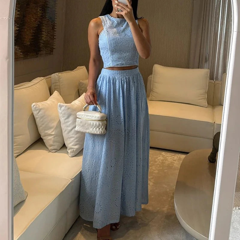 Premium Elegant Lace Hollow Out Two Piece Set for Women