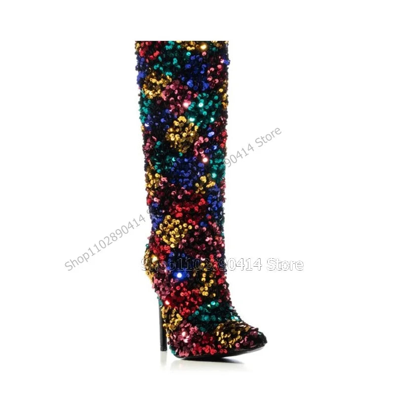 Colorful Pointed Toe Mid Calf Boots With Stiletto Heel for Women