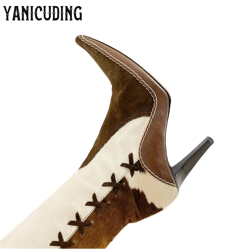 Pointed Toe Western Knee High Stiletto Boots for Women