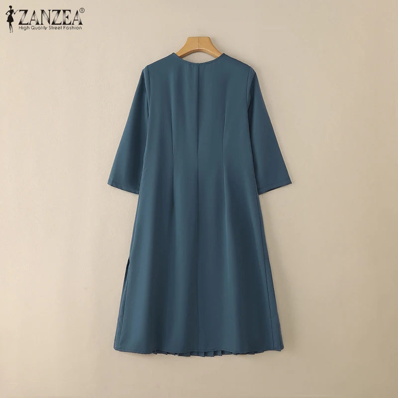 Pleated V-Neck Midi Dress