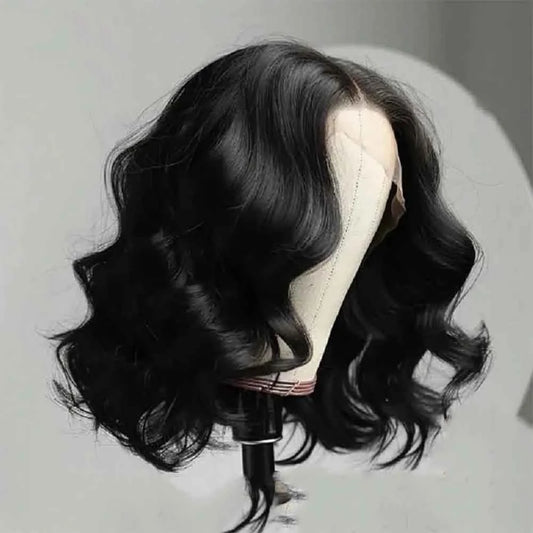 100% Human Hair Body Wave Bob Black Wig Loose Wave 13x4 Lace Front Short Wigs 4x4 Closure Bob Wig with Baby Hair For Women 14 IN