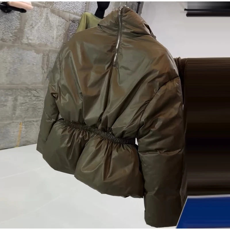 Warm Loose Fit Zipper Jacket With Stand Collar for Women