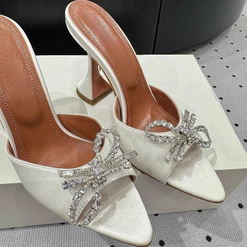 Bow Rhinestone Pointed Toe High Heel Sandals for Women