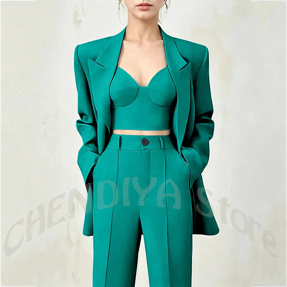 Business Casual Women's Suit Two Piece Peaked Lapel Stylish Double Breasted Formal Outfit Female Jacket Pants Customized