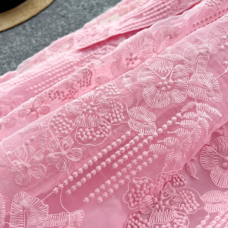 Elegant Lace Embroidery A Line Midi Dress for Women