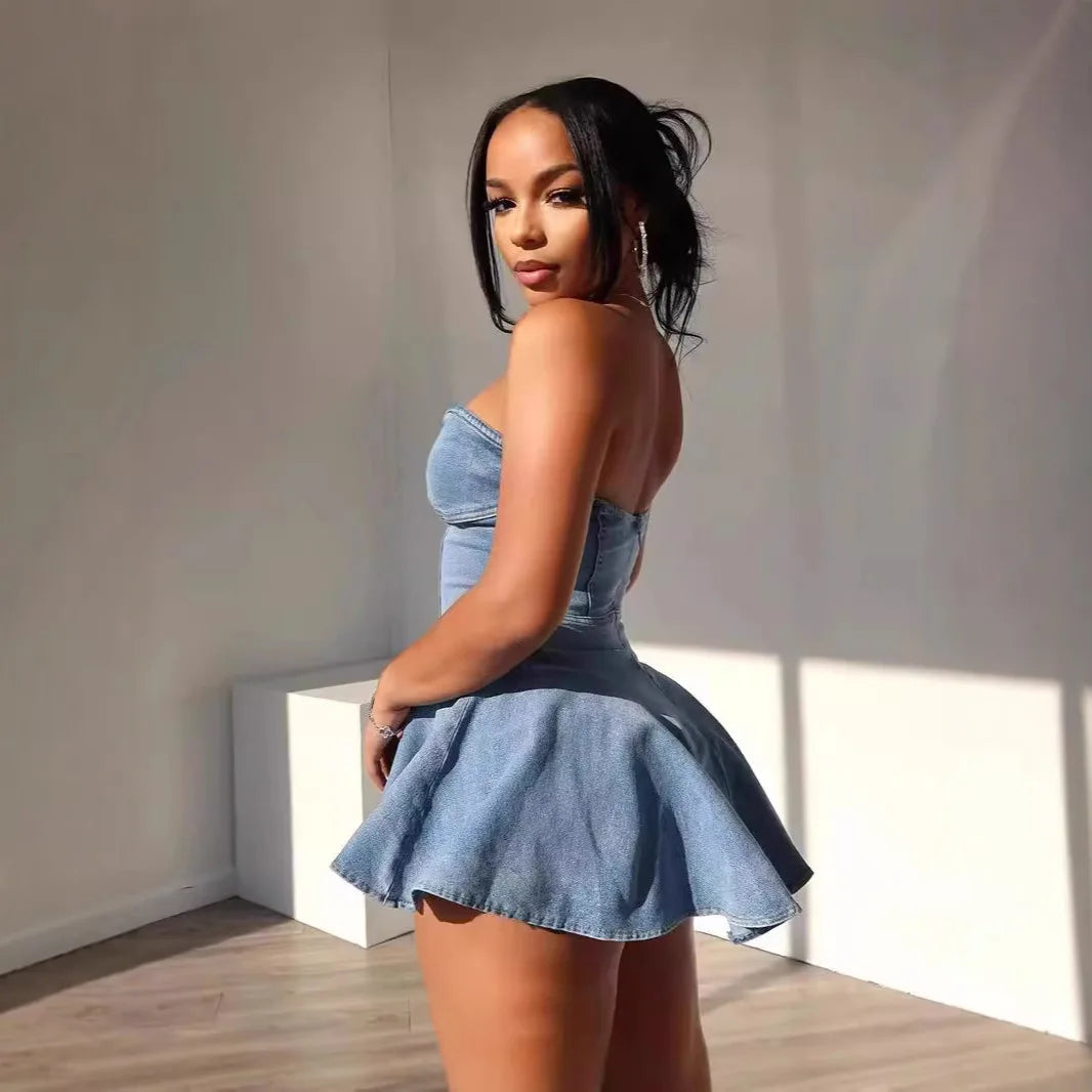 Strapless Backless Denim Mini Dress
