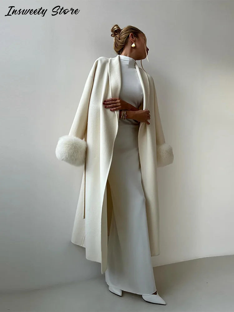 Elegant Longline Turn Down Collar Winter Coat for Women