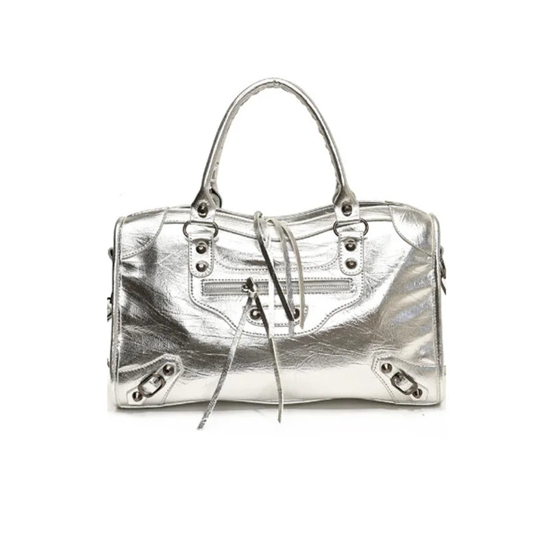Rivet Embellished Faux Leather Tote Bag