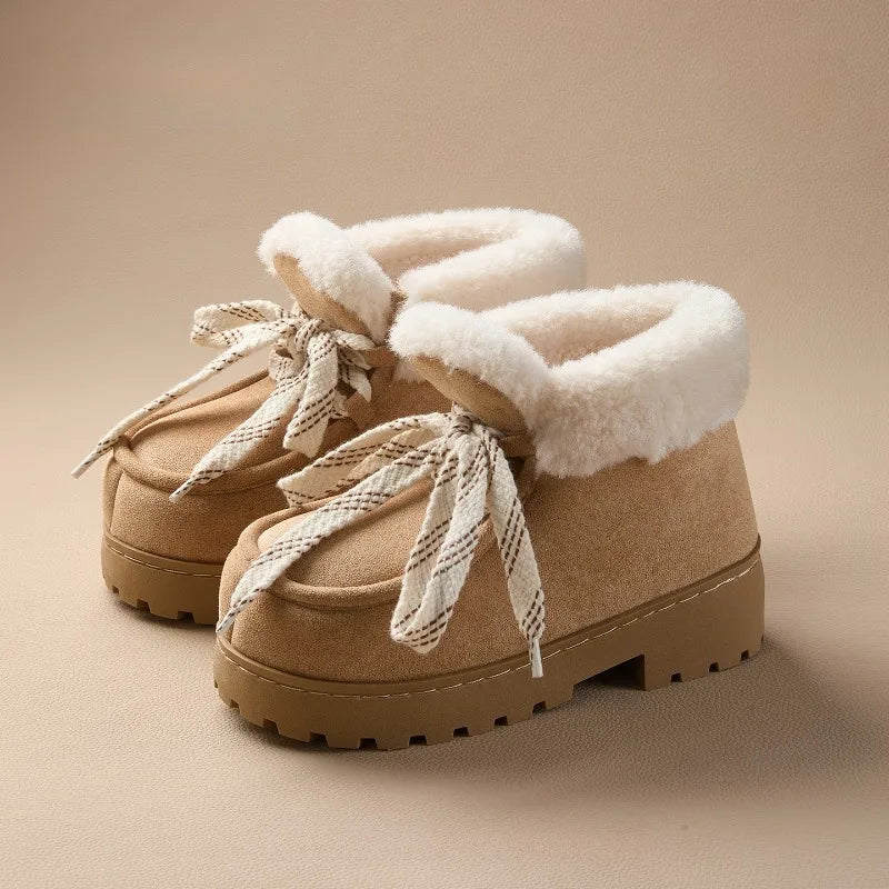Warm Plush Lined Lace Up Faux Suede Ankle Boots for Women