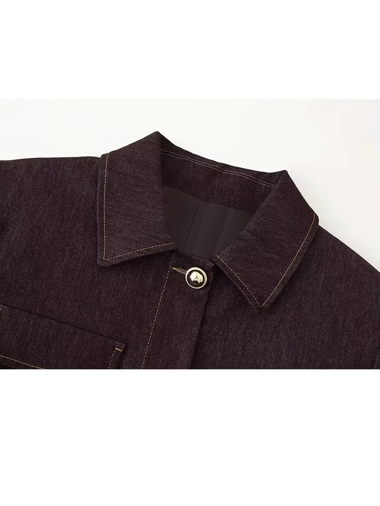 Lapel Jacket and Bell Bottom Pants Two Piece Set for Women