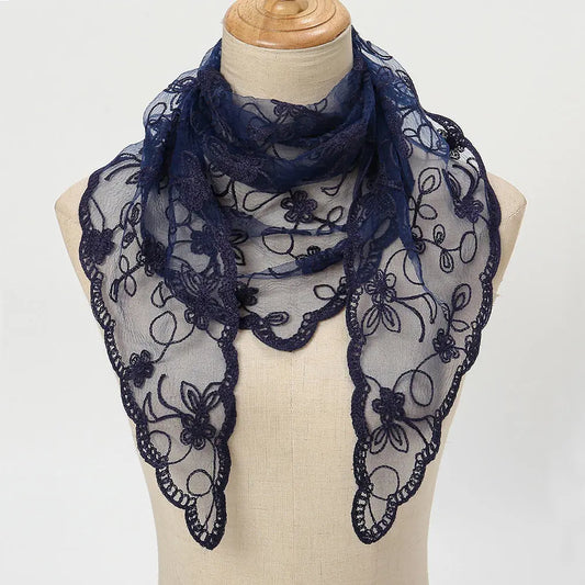 Summer Soft Lace Triangle Scarf Elegant Hollow Bandana Kerchief Sweet Floral Headband Hair Band for Women