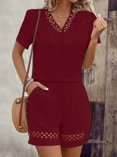 Lace Patchwork Casual Summer Two Piece Set for Women
