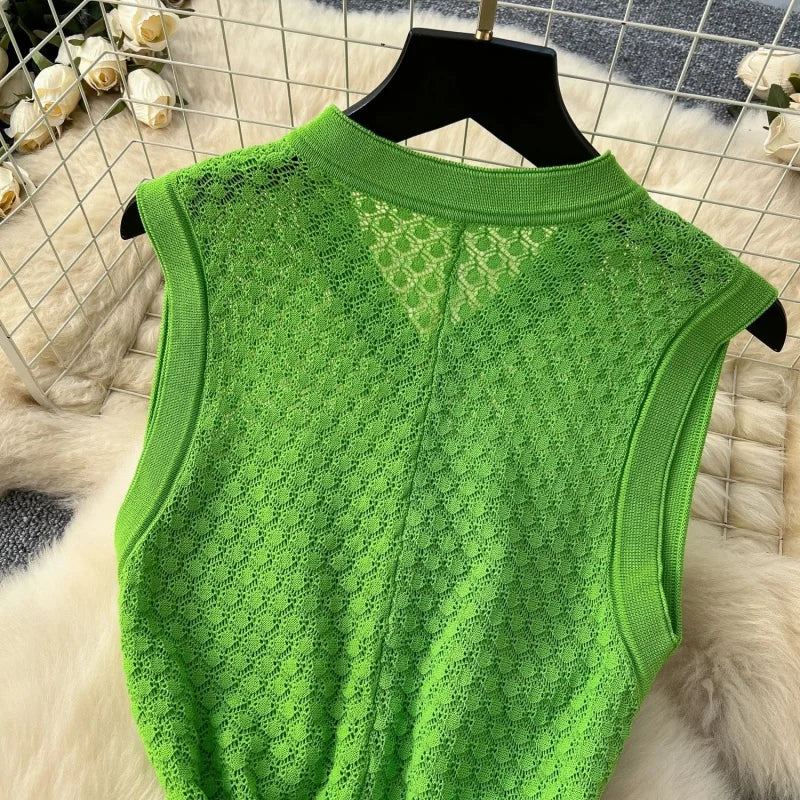 Sleeveless Knitted Bodycon Mid Calf Dress for Women
