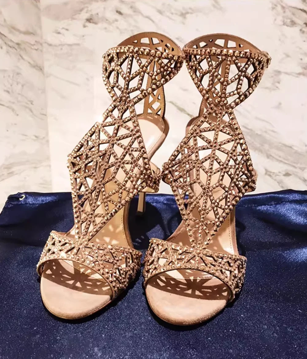 Rose Gold Crystal Stiletto Sandals
