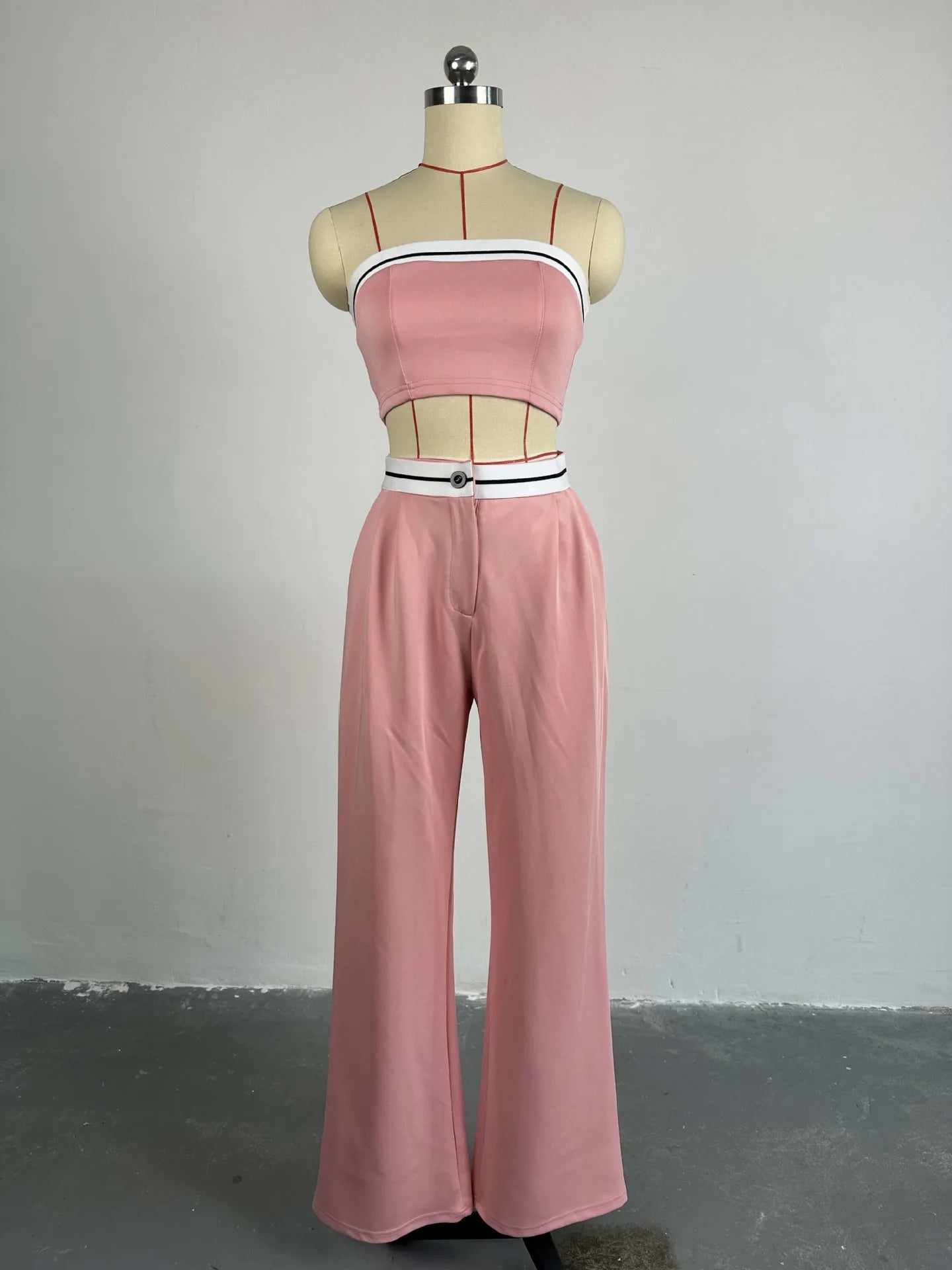 Strapless Vest With Pockets Two Piece Pants Set