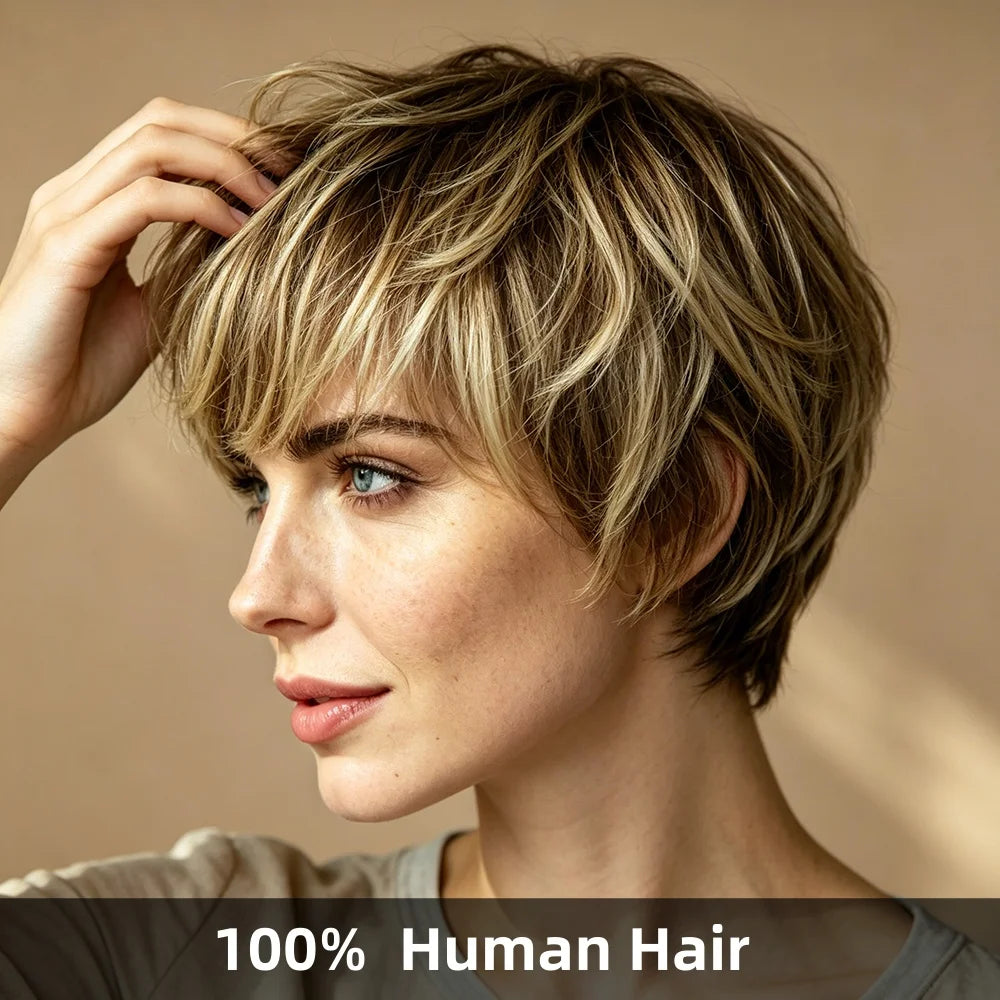 Straight Short Pixie Cut Remy Human Hair Wig For Women