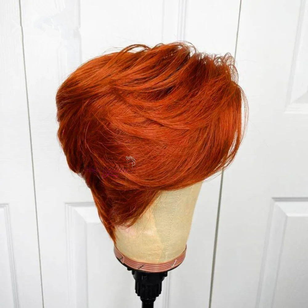 Ginger Orange Pixie Cut Human Hair Lace Wig for Women