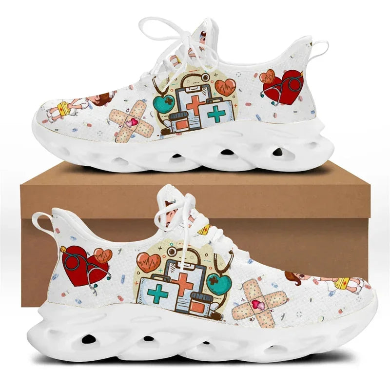 Cute Cartoon Print Lace-Up Nursing Shoes for Women