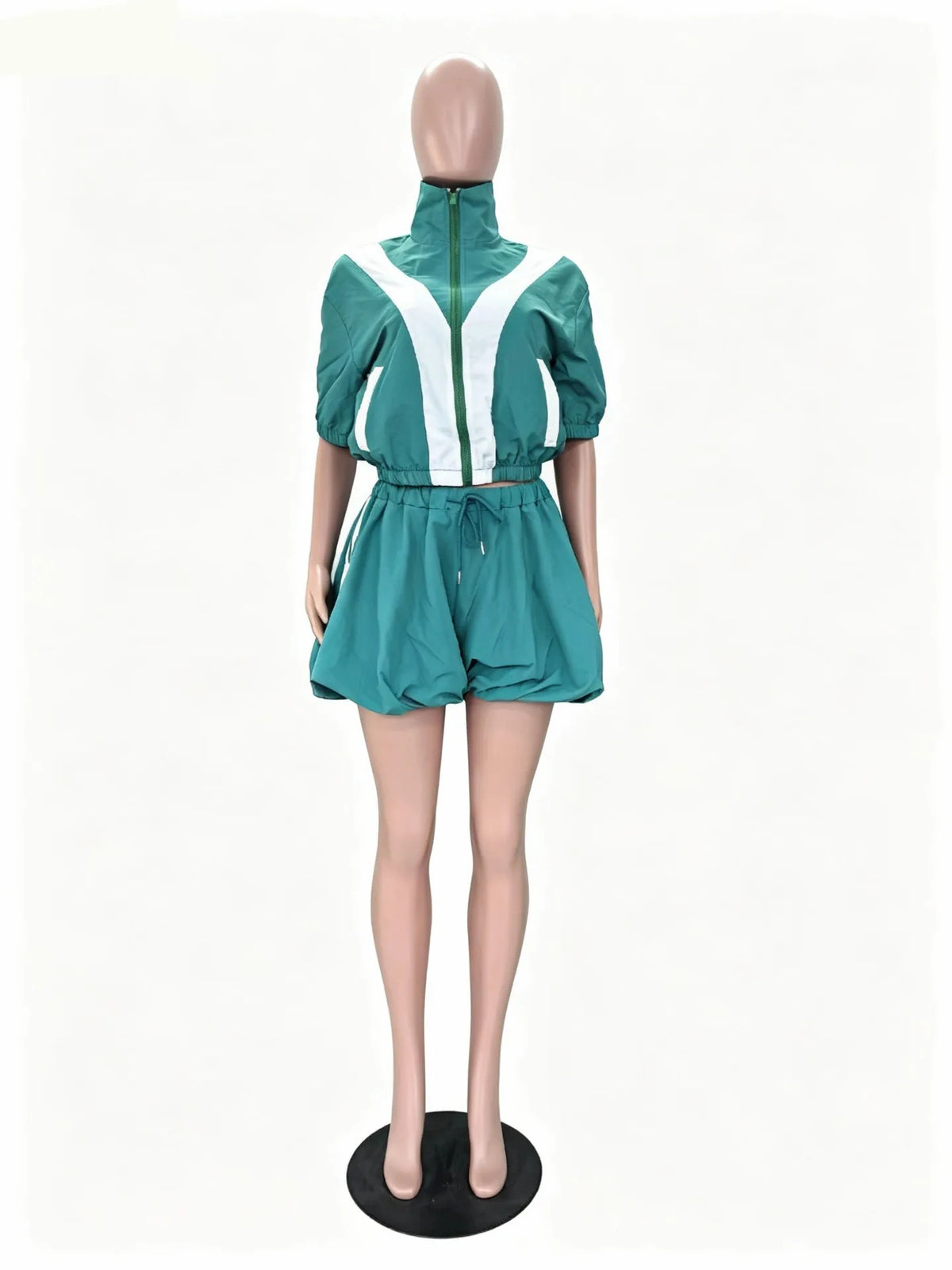 Short Sleeve Zipper Top and Mini Skirt Matching Set for Women