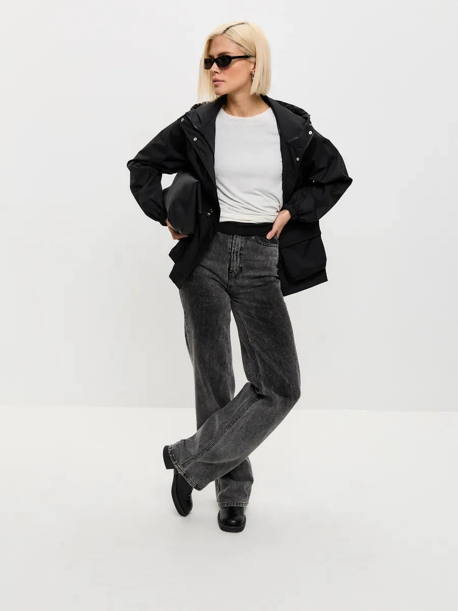 Hooded Hardshell Jacket With Pockets And Zipper for Women