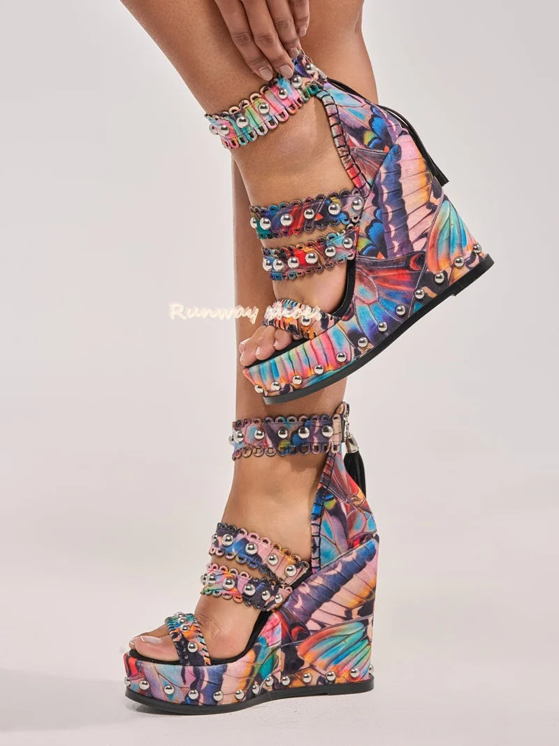 Retro Leopard Print Open Toe Platform Pump For Women