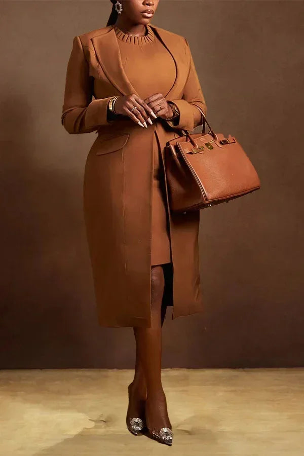 Long Sleeve Blazer and Dress Two Piece Set for Women