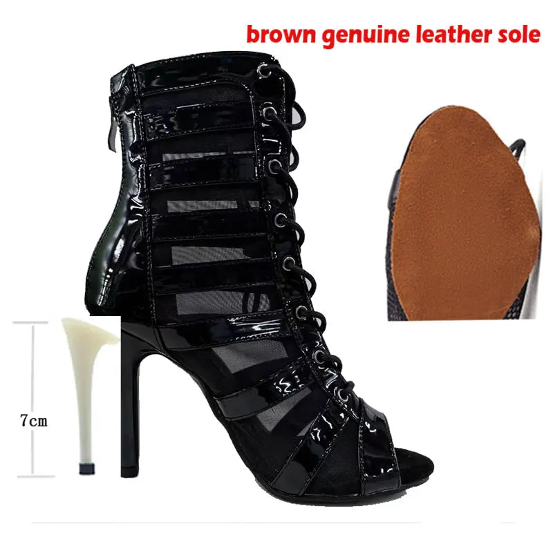 Suede Peep Toe Ballroom Dance Ankle Boots for Women