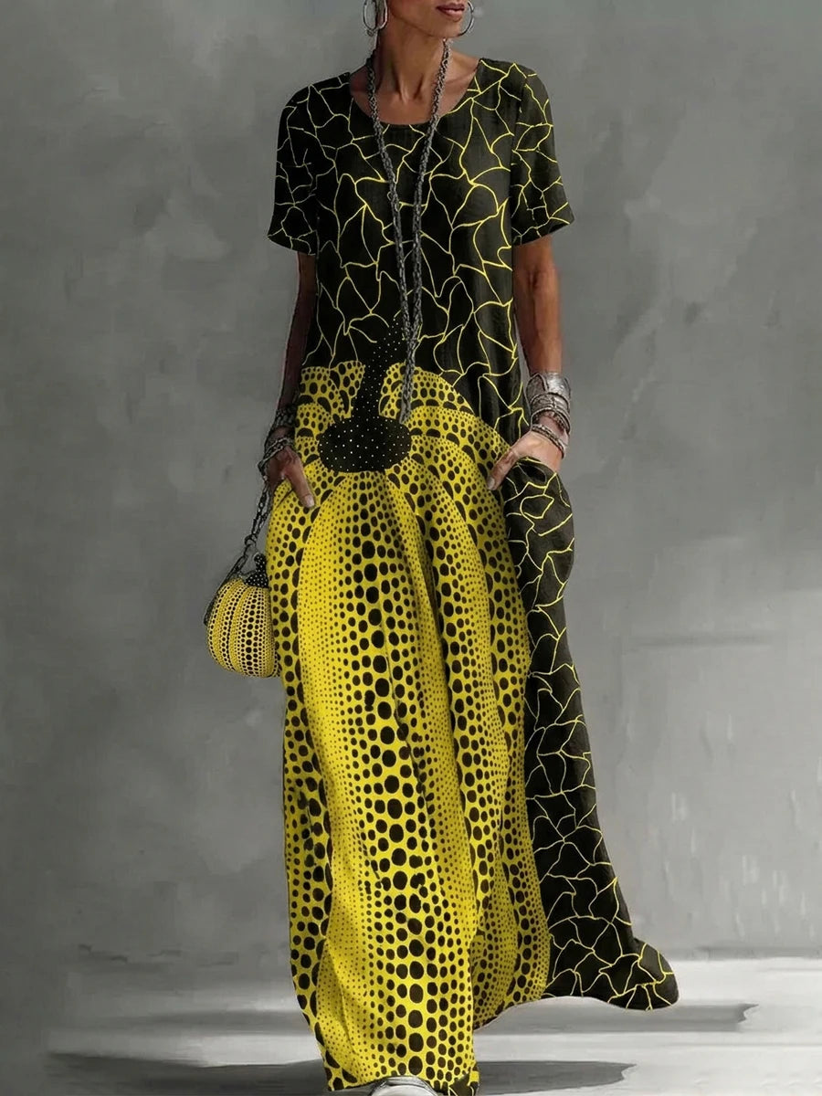 Casual Artistic Print Short Sleeve Maxi Dress For Women