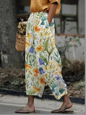 Elegant Printed Loose Ankle-Length Casual Pants for Women